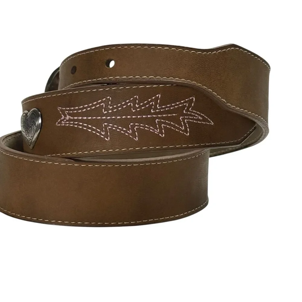 Wrangler Girls HEART CONCHO Taper Leather Western Belt Pink Embroidery Sz XXL